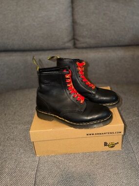 Dr. Martens Black Leather Boots with Red Laces